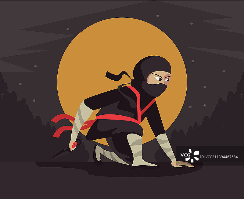 月亮下的忍者战士图片素材