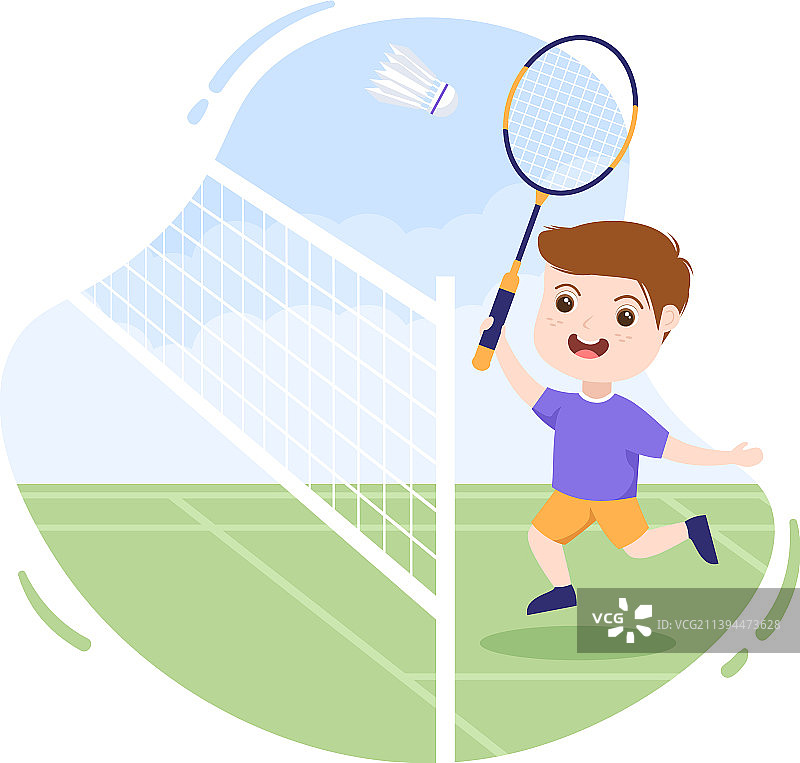 扁平风格的球场羽毛球运动员图片素材