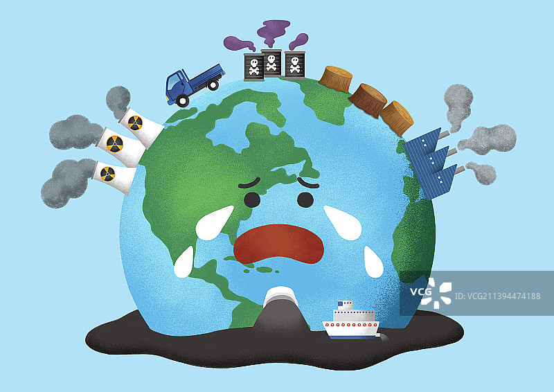 保护环境，地球日概念图：汽车尾气和工厂烟雾的危害图片素材