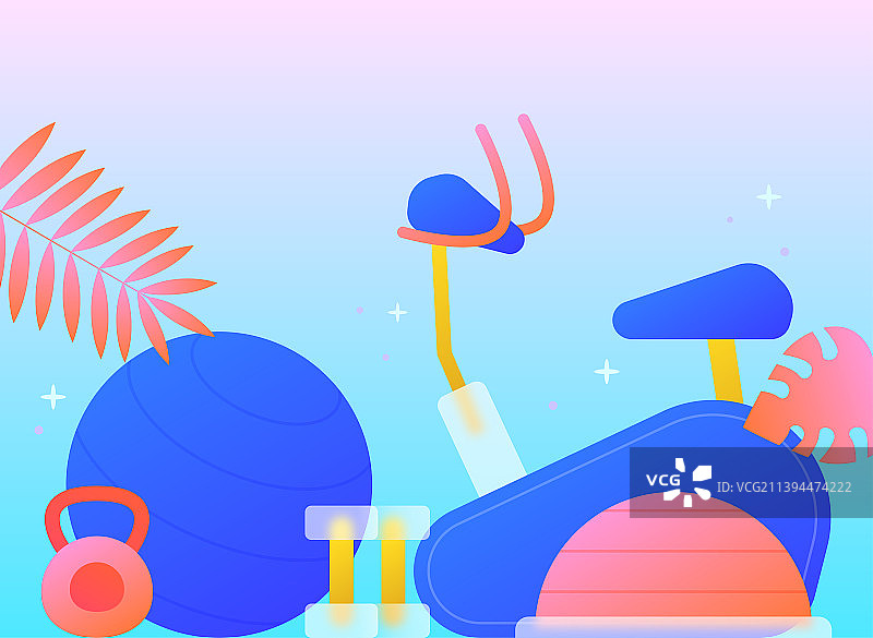 彩色夏季物品_居家训练健身矢量插画图片素材