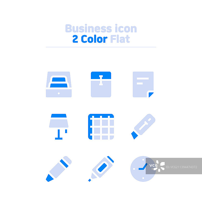蓝双色扁平商务工作图标集图片素材