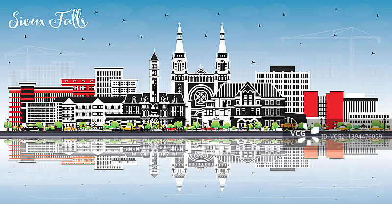 南达科他州苏福尔斯市彩色天际线图片素材