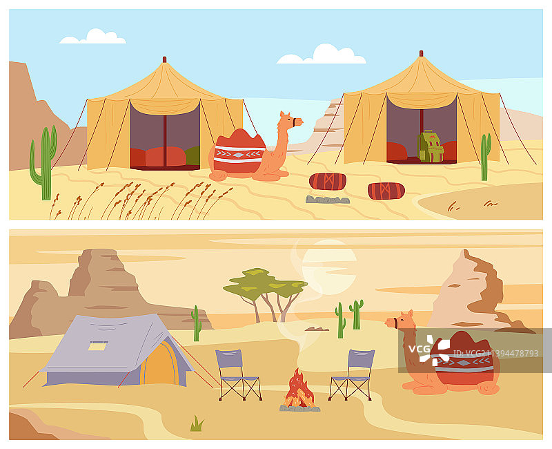 沙漠帐篷和贝都因人营地banner图片素材