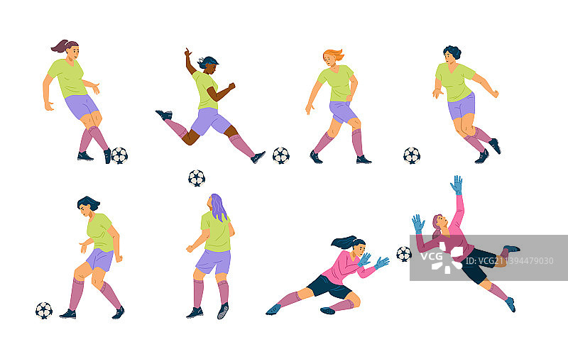 女子足球运动员团队扁平化设计图片素材