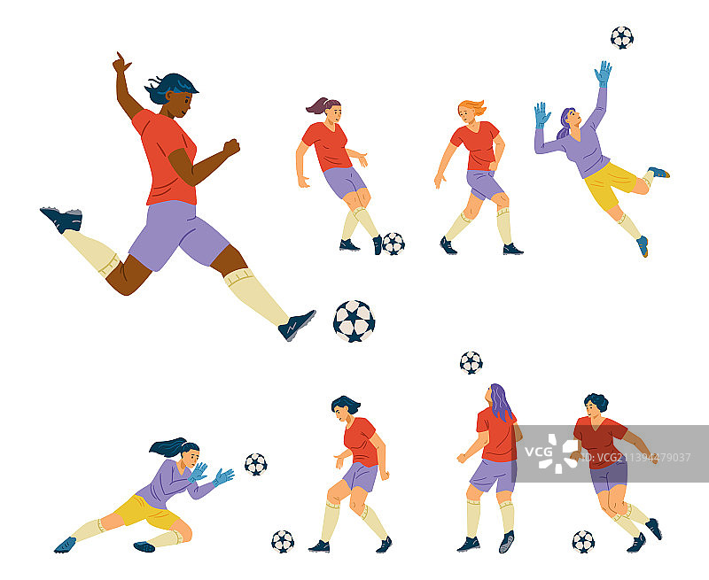 女足球运动员队黑色剪影图片素材