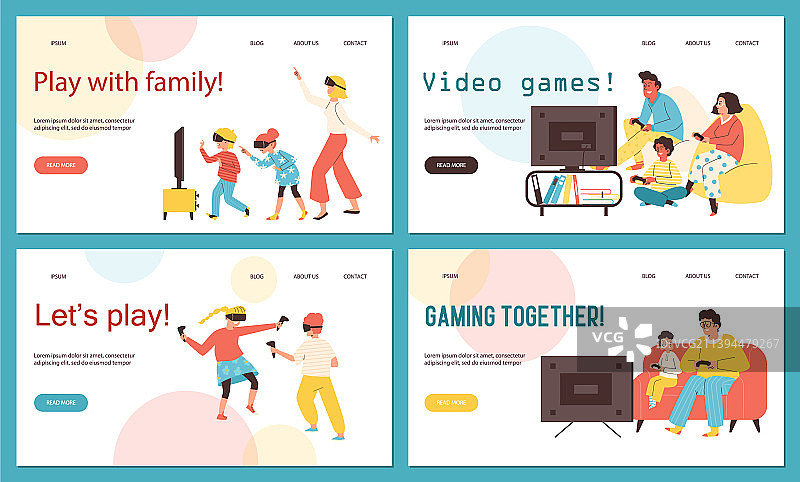 幸福家庭与孩子们玩电子游戏图片素材