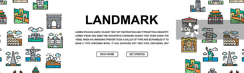 埃及旅行地标彩色横幅图片素材