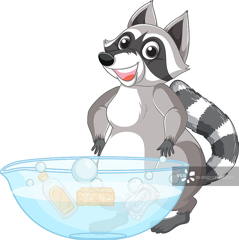 快乐的浣熊和大碗图片素材