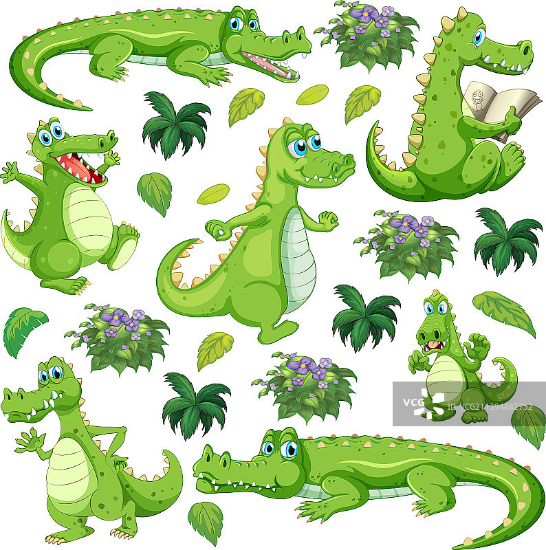 白色背景上的卡通可爱动物套装图片素材