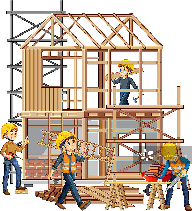 独立建筑工地带工人图片素材