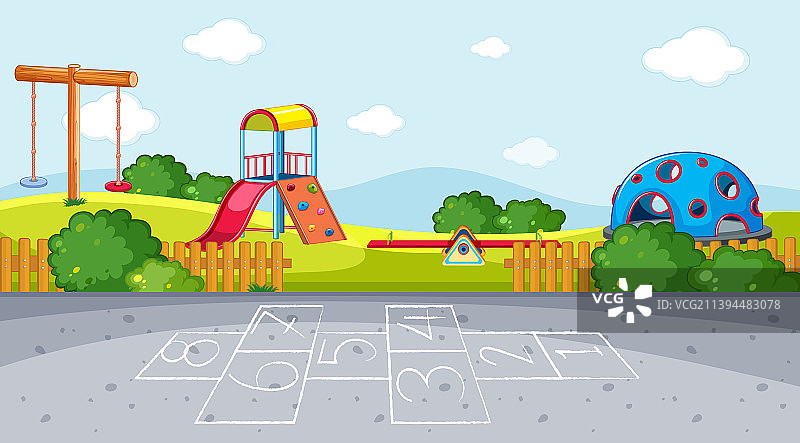 游乐场背景下的跳房子图片素材