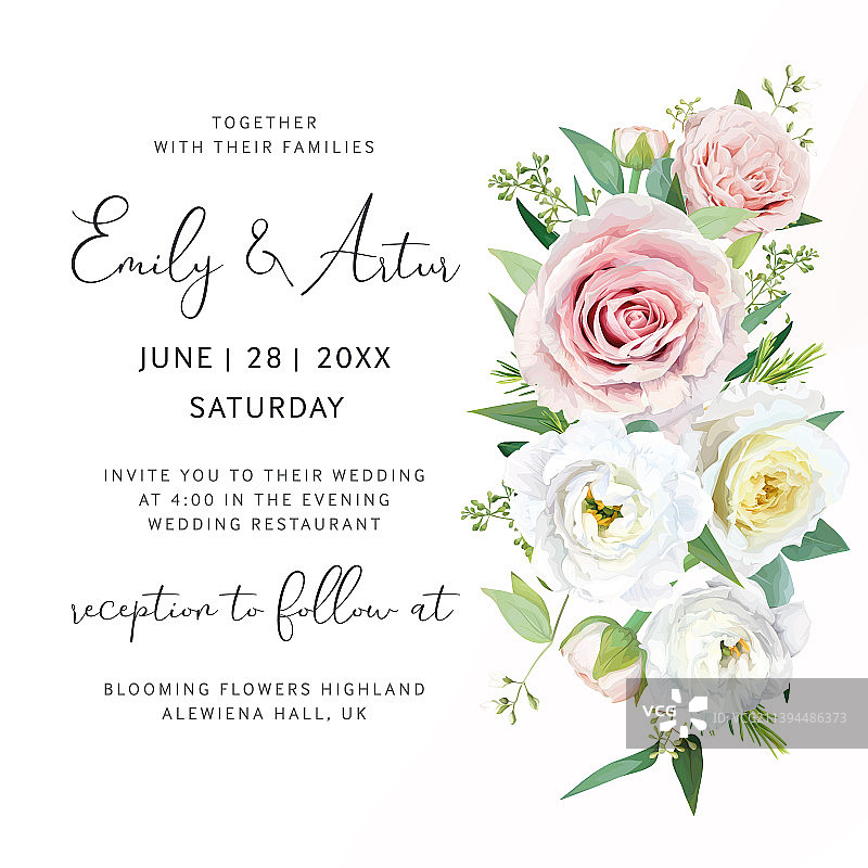 温柔的婚礼花卉请柬图片素材