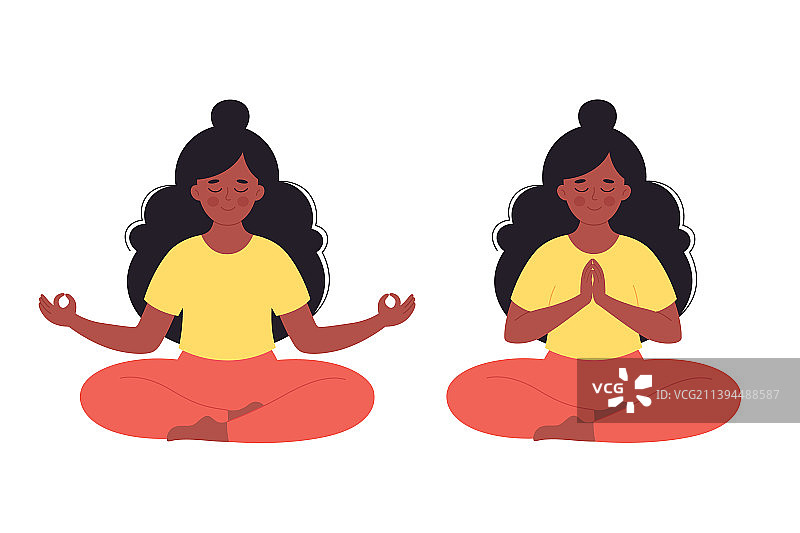 黑人女性健康地进行莲花坐冥想图片素材