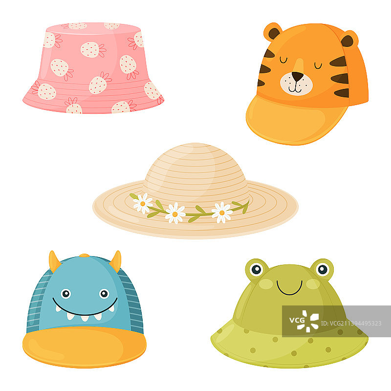 卡通儿童夏季帽子系列图片素材