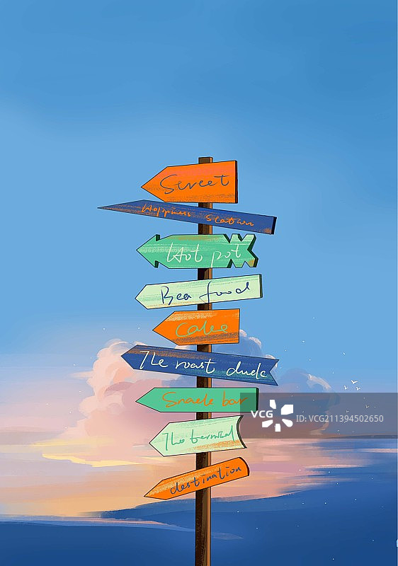 日落时分的蓝天下路标牌图片素材