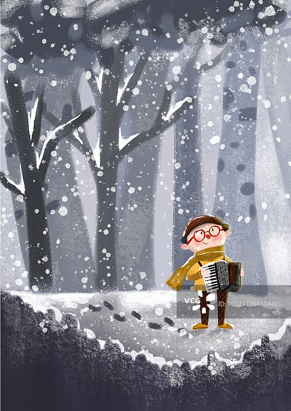 雪中拉琴人图片素材