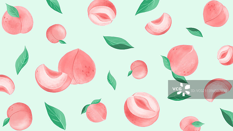 桃子水蜜桃叶子新鲜水果小清新水彩背景包装设计素材壁纸图片素材