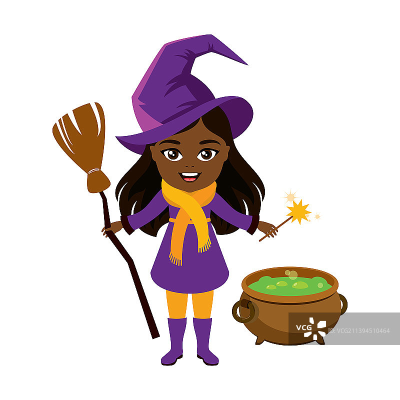 可爱的小非裔美国女孩巫婆图标图片素材