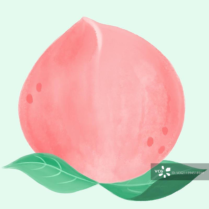 桃子水蜜桃正面前面整个果实果子叶子新鲜水果小清新水彩包装手绘设计素材图片素材