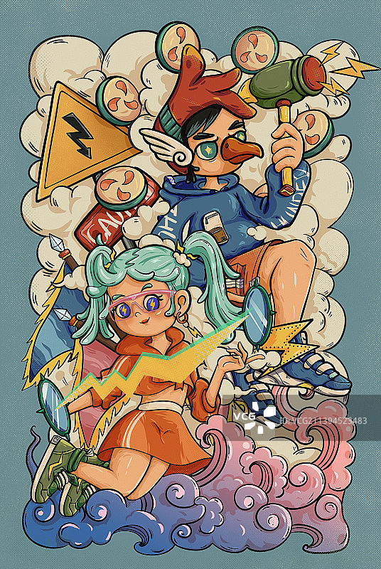 雷公电母速速下雨图片素材