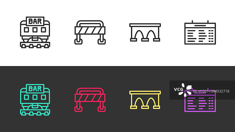 线条元素：餐厅、火车、道路、护栏、桥梁图片素材