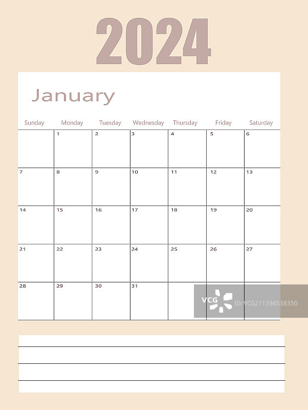 2024年1月计划日历页设计图片素材
