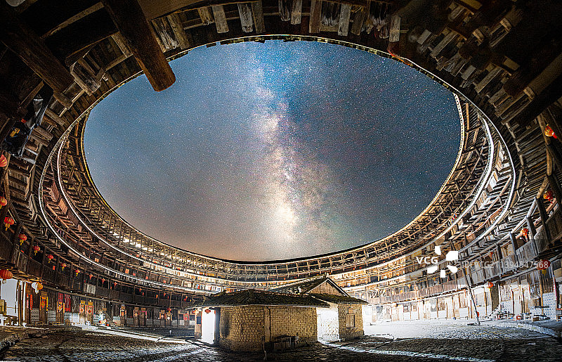 漳州南靖旅游土楼 裕昌楼夜景银河图片素材