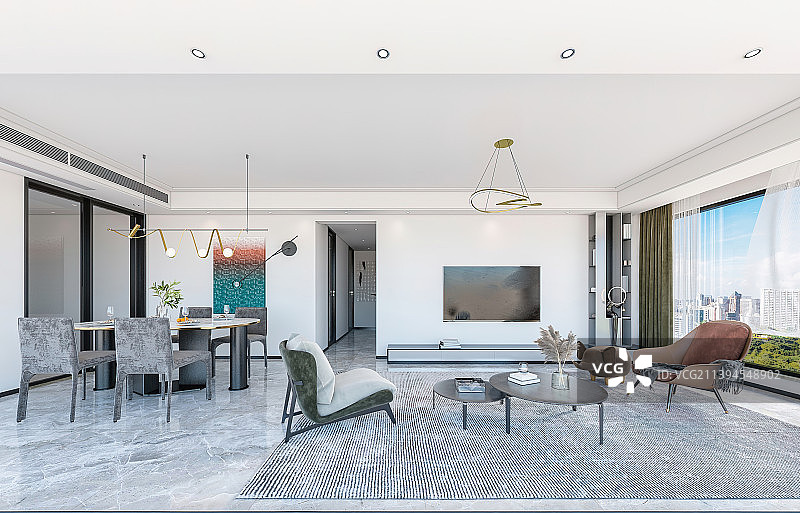 高端住宅现代风格客餐厅图片素材