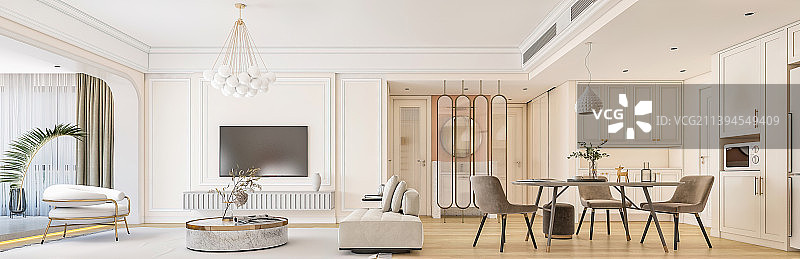 高端住宅现代简欧风格客餐厅图片素材