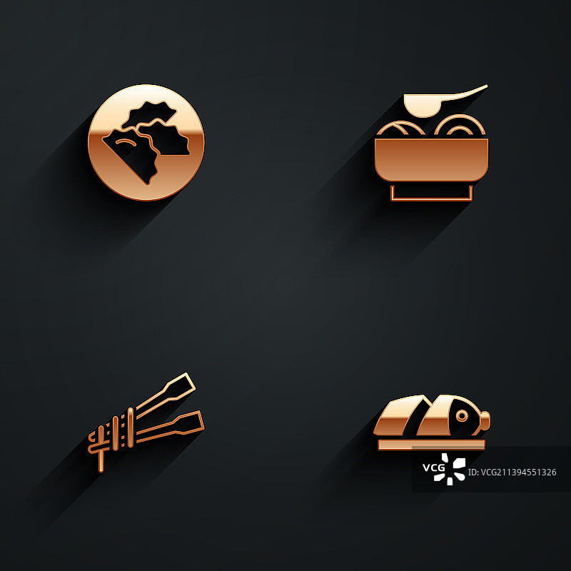 饺子、拉面、汤碗和筷子食物组合图片素材