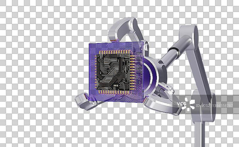 机械手拿着智能芯片科技插画图片素材