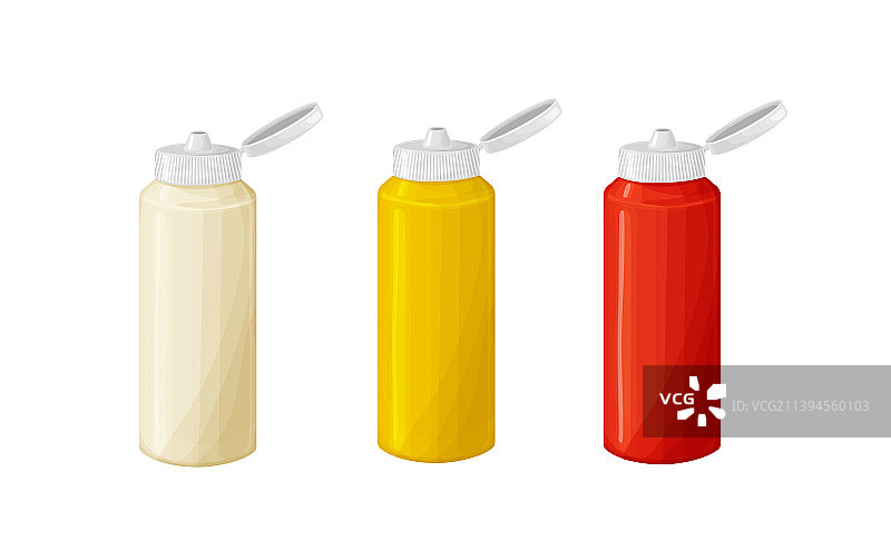 蛋黄酱、番茄酱和芥末酱瓶子图片素材