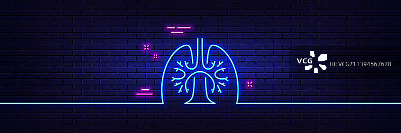 肺部线性图标，肺炎疾病霓虹灯标志图片素材