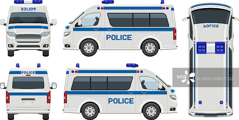 警车模板侧面、正面、背面、顶视图图片素材