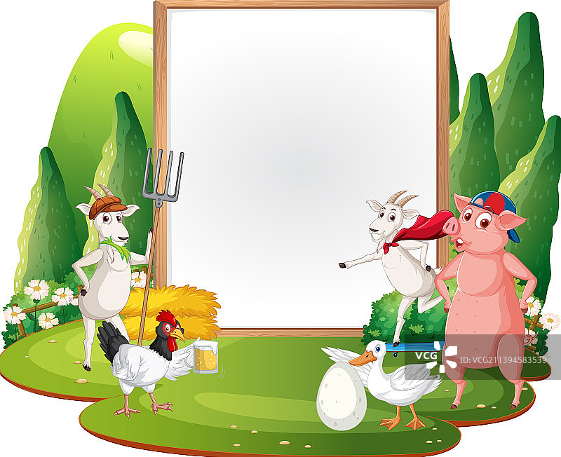 带农场动物的空白banner模板图片素材
