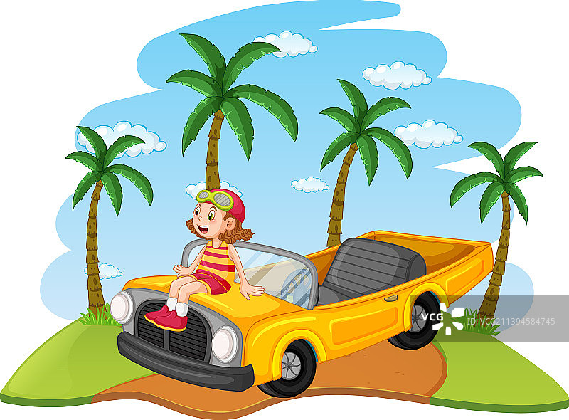 孩子们驾驶老爷车的公路旅行概念图片素材