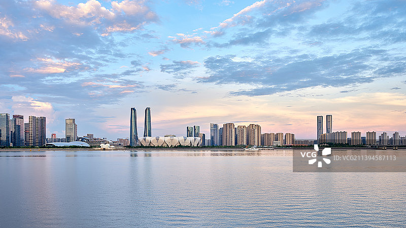 晚霞杭州奥体全景图片素材