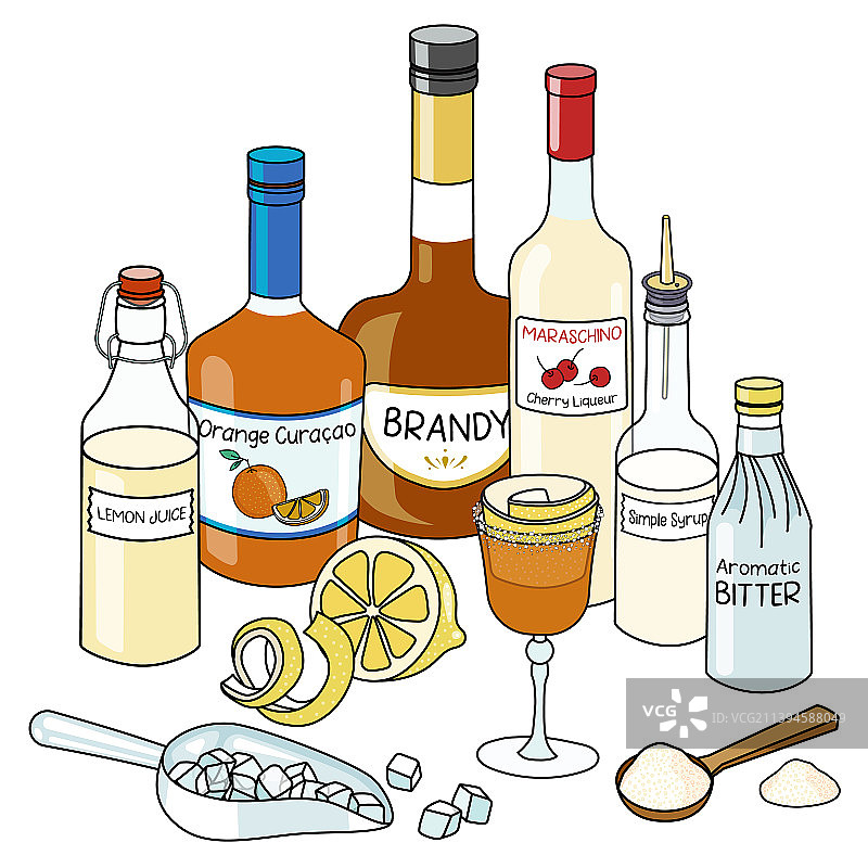 白兰地鸡尾酒涂鸦卡通图片素材