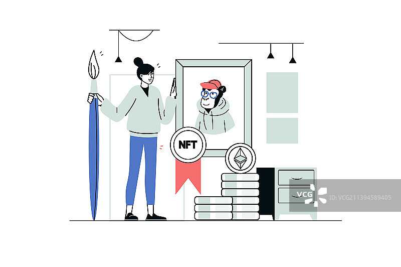 扁平线条设计NFT概念图片素材
