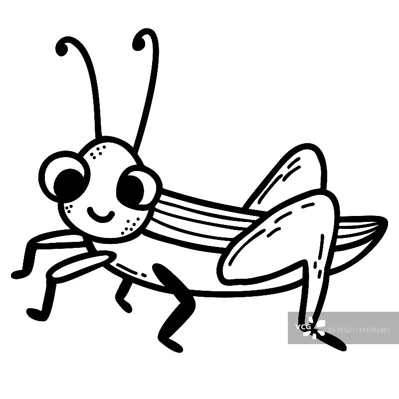 可爱的蚱蜢线性涂鸦图片素材