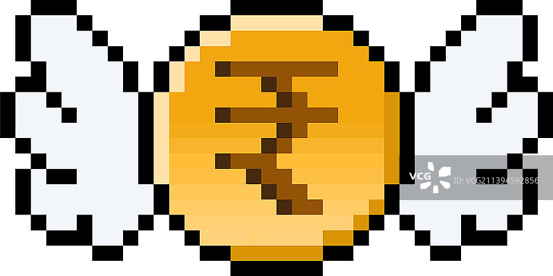 带翅膀的像素卢比硬币 - 8位隔离图图片素材