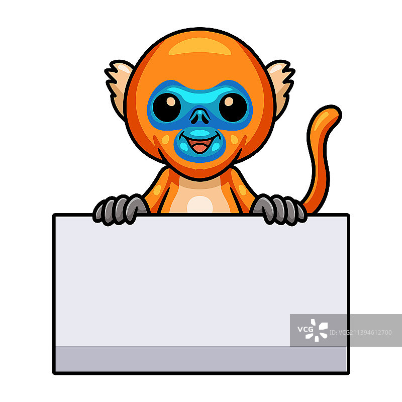 拿着空白标牌的可爱小金丝猴卡通图片素材