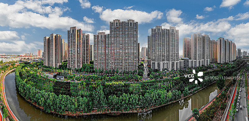 航拍河南洛阳城市风光房地产社区绿地公园楼盘图片素材