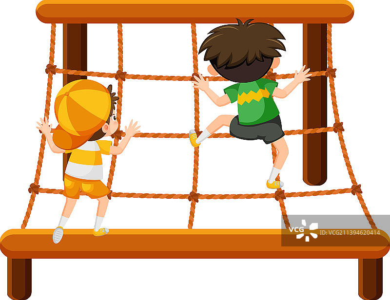 孩子们攀爬绳索墙图片素材