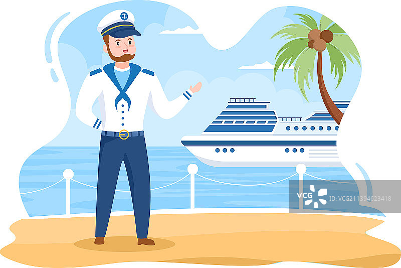 穿水手服的卡通邮轮船长图片素材