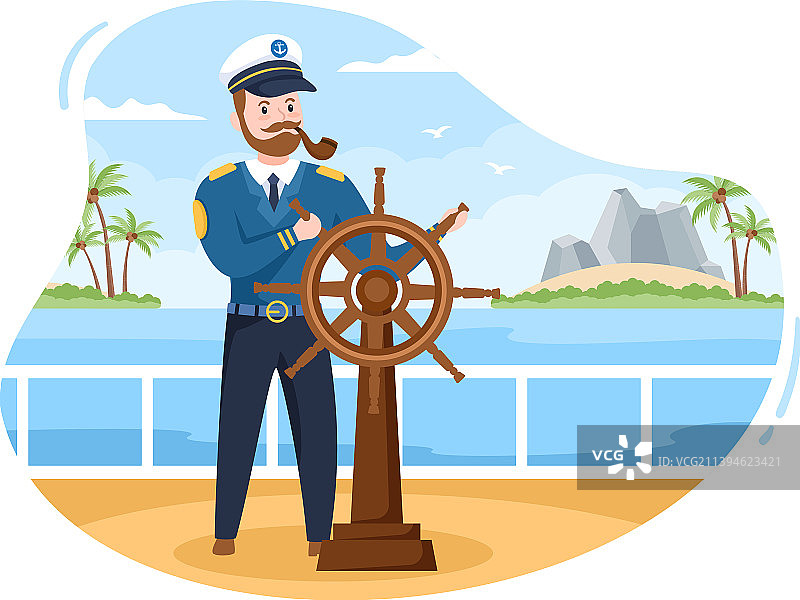 穿水手服的卡通邮轮船长图片素材