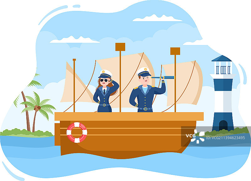 水手服邮轮船长卡通图片素材