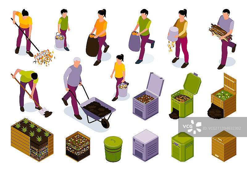 花园堆肥2.5D彩色套装图片素材