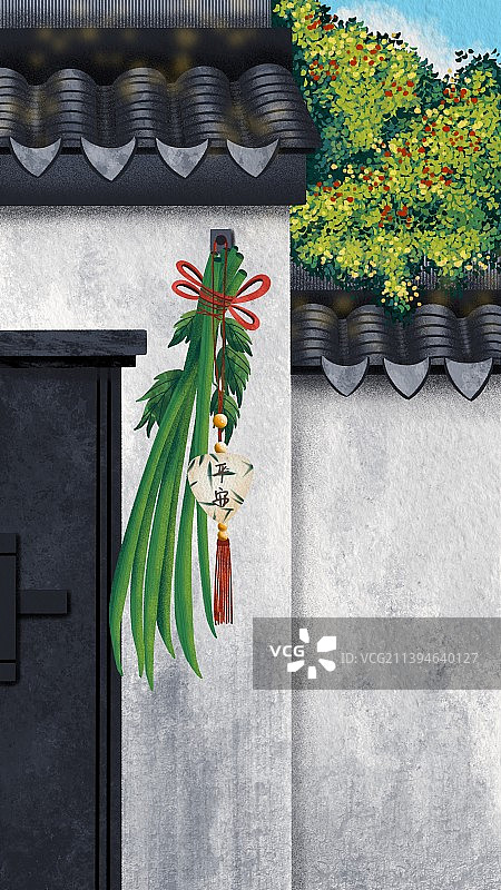 小院门口挂着的平安香囊图片素材