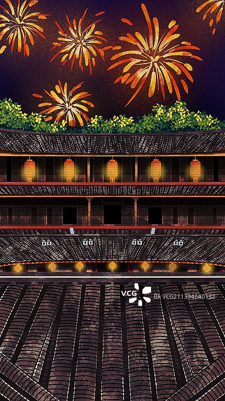 万家灯火的土楼图片素材